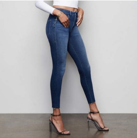 Good American Good Waist Crop Blue High Rise Distressed Skinny Jeans - Picture 2 of 11